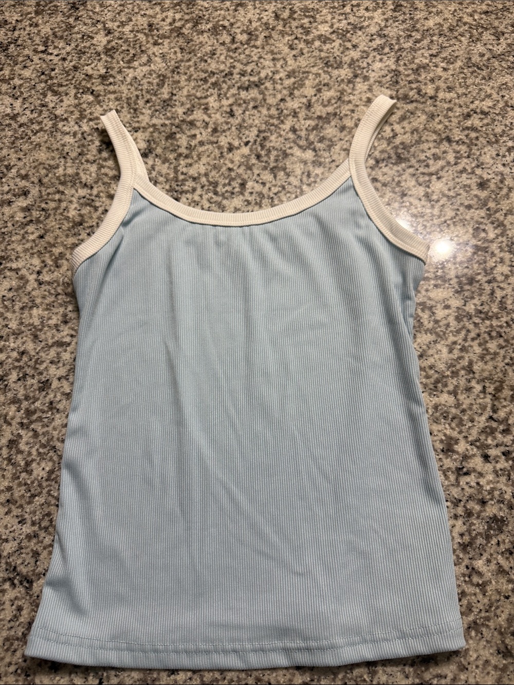 SHEIN Light Blue Ribbed Camisole with Cream Trim